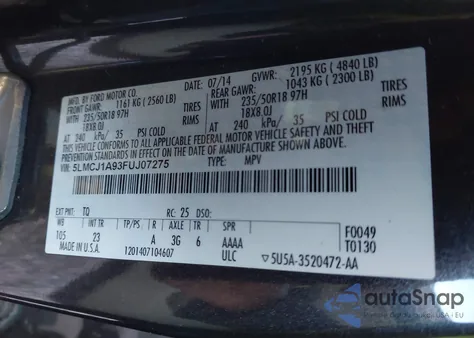 2015 Lincoln Mkc z USA, uszkodzony, nr VIN 5LMCJ1A93FUJ07275